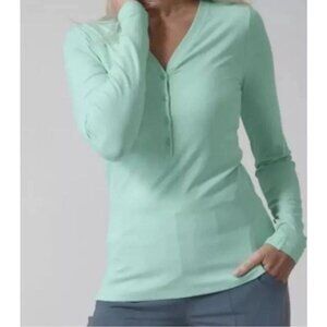 Athleta Uptempo Ribbed Henley Top Women's Small Long Sleeve Light Green/Mint